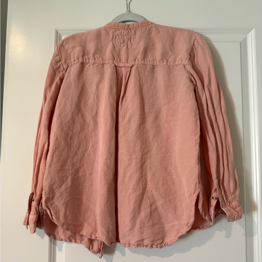Pilcro Anthropologie Light Pink Linen Ruffled Button Down Blouse Size XS - Picture 4 of 11